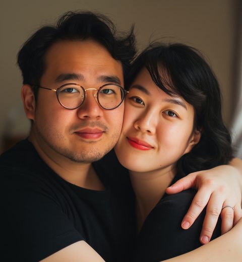 Asian couple embracing — Marriage Month 2026