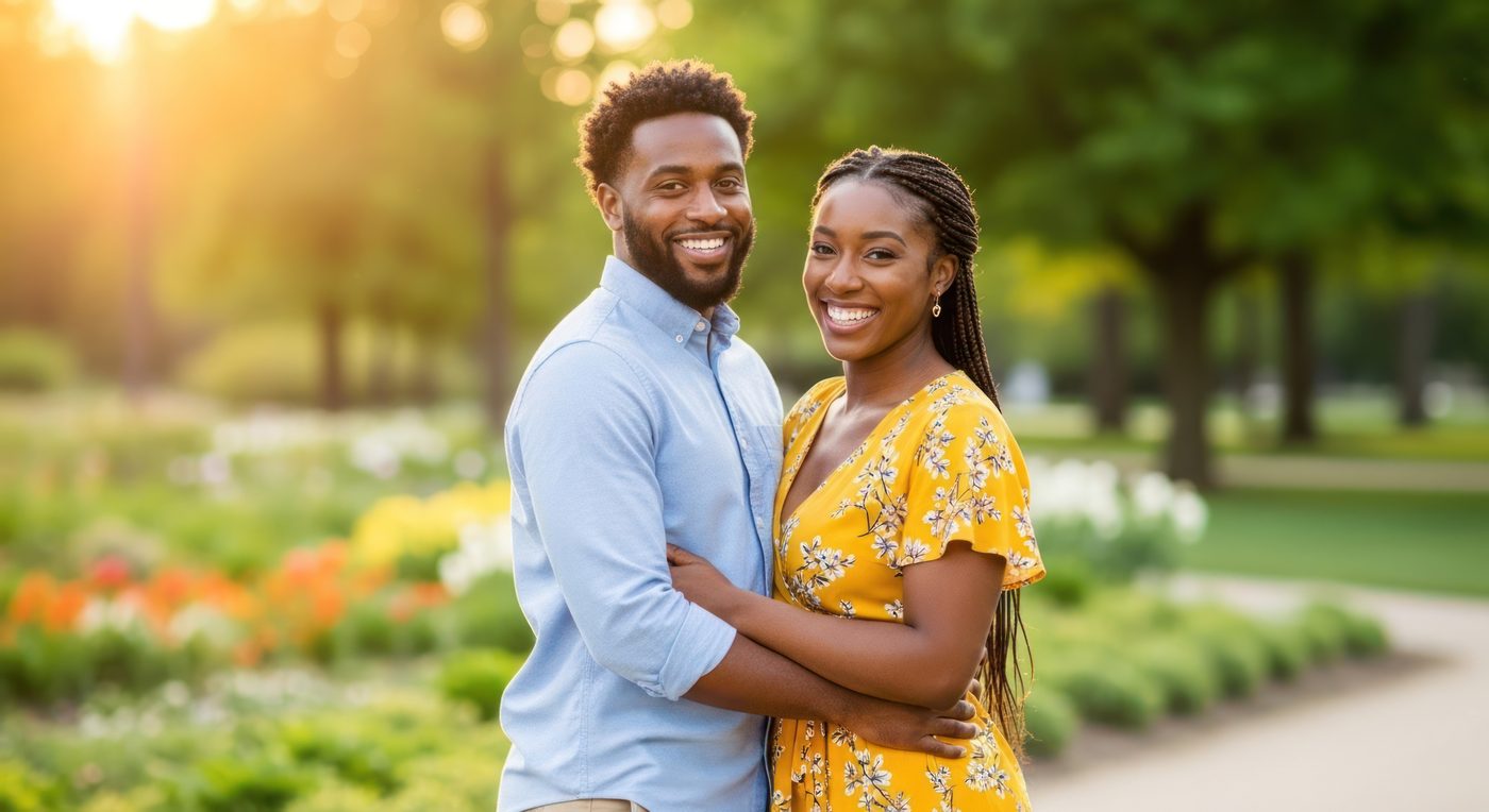 Couple at sunset park — Marriage Bliss TT